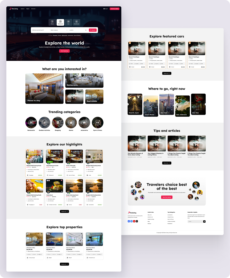 OneListing home page design